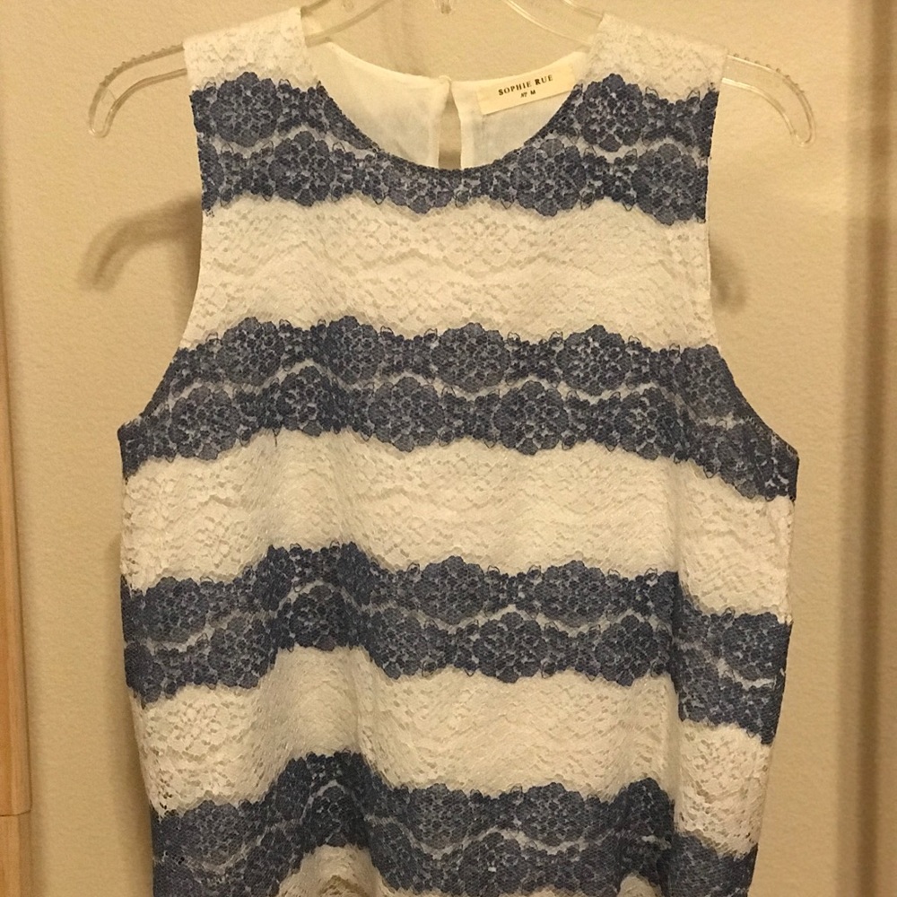 White and blue lace top